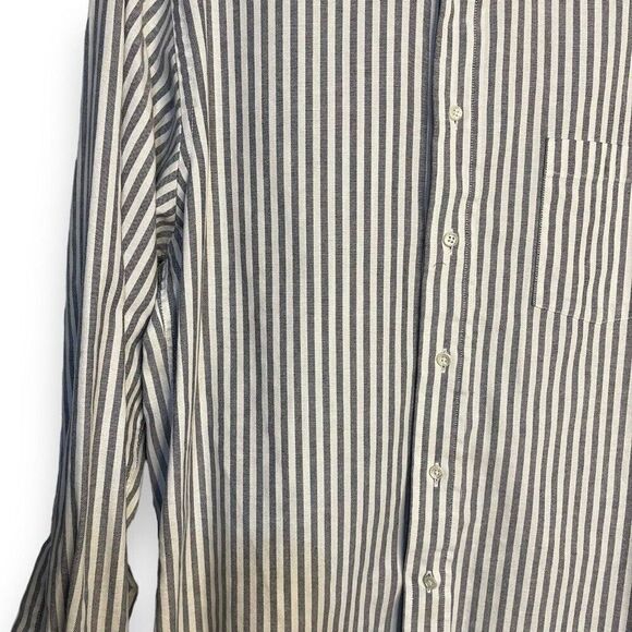 Fridays By Cluett Button Down Shirt Men's 16 1/2 Gray Striped Pocket Casual - Picture 10 of 11